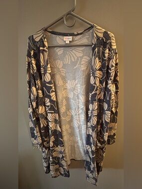 LuLaRoe Caroline Women’s Navy and Cream Floral Open Front Cardigan